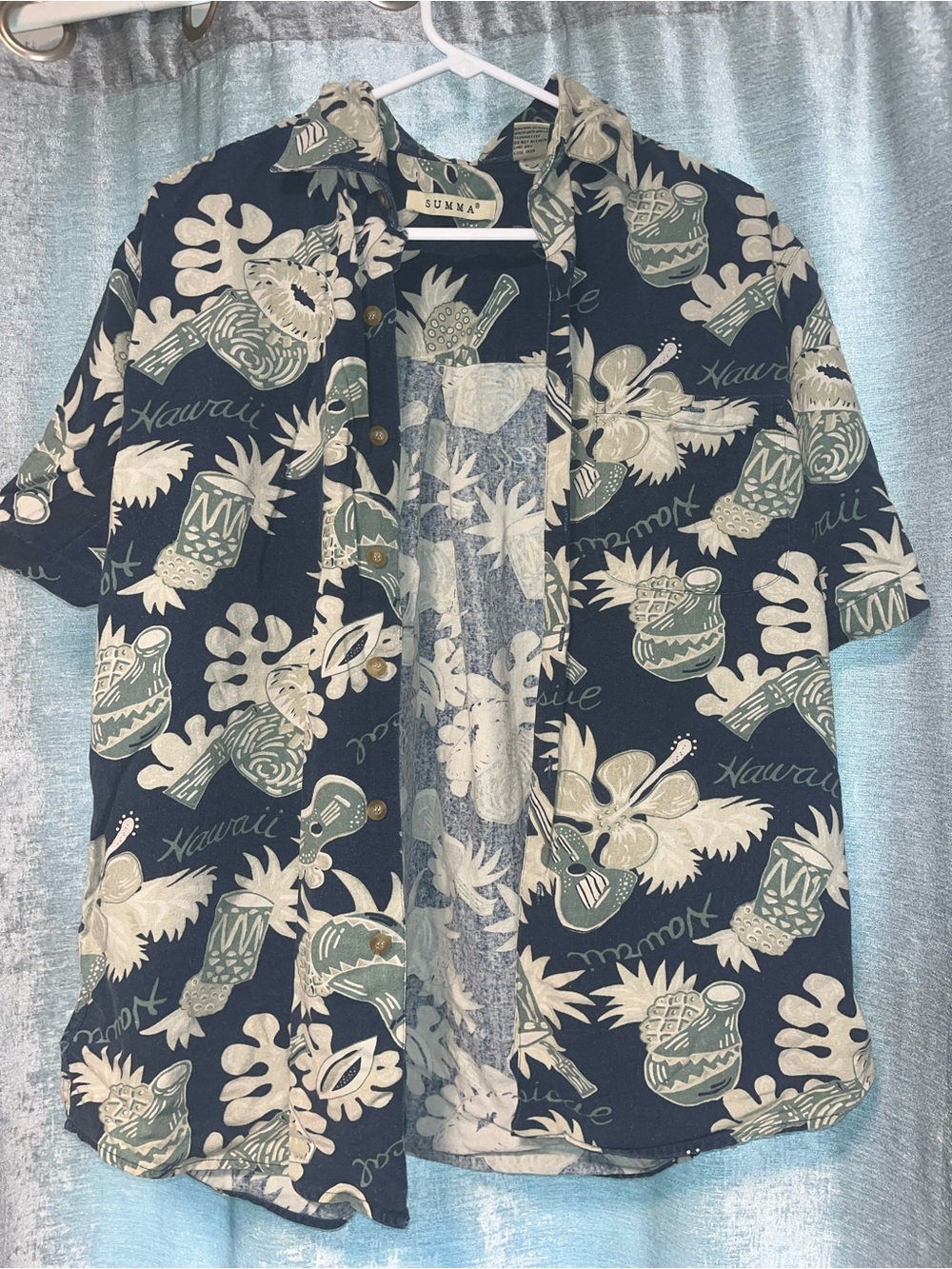 Vintage Navy Hawaiian Print Short-Sleeve Shirt